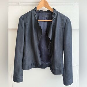 Tahari Blue Ruffle-Trim Blazer